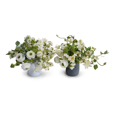 Mixed White Flowers Arrangement in White Vase, 14"H