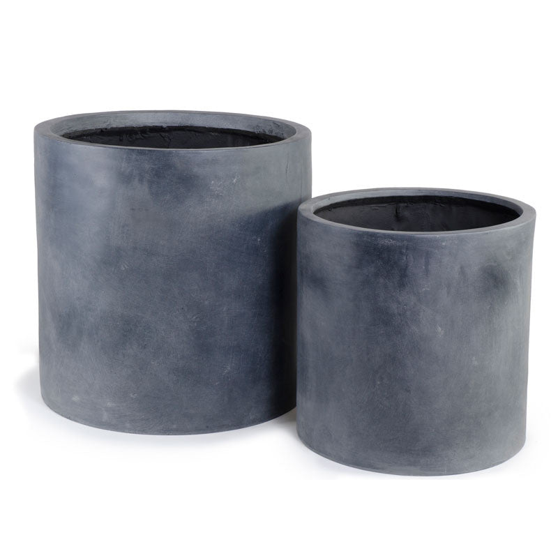 Fiberglass Cylinder Planter w/ Lead Finish — 16
