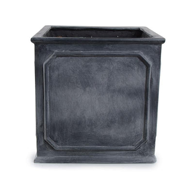Bordered Fiberglass Cube Planter with Lead Finish - 16"W - New Growth Designs
