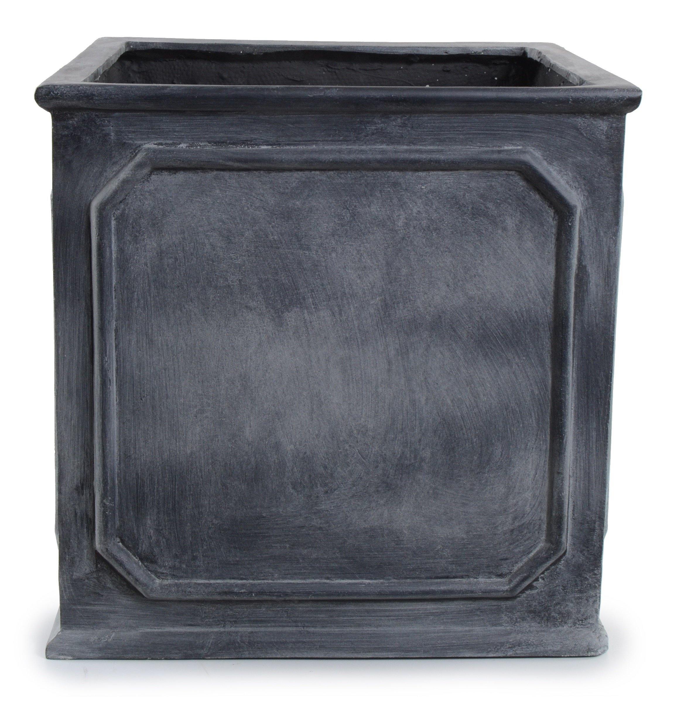 Fiberglass Bordered Cube Planter w/ Lead Finish — 16
