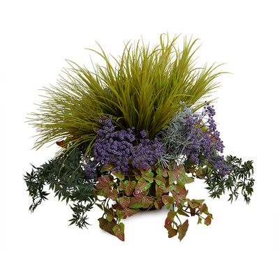 Mixed Arrangement w/Grasses, Succulents, and Vines in Fiberglass Planter
